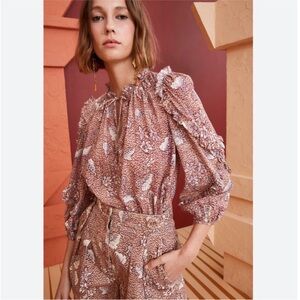 Ulla Johnson Manet Tie Neck Ruffle Detail Blouse Top 12